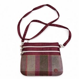 Earth Squared Mini Plaid Crossbody Bag Boho Festival Burgundy Tweed NWT